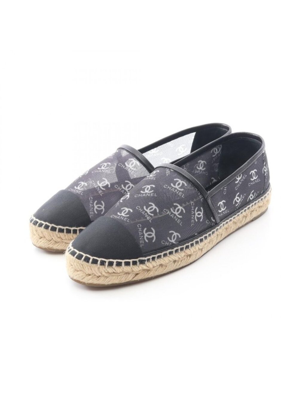 Chanel CC Logo Espadrilles Mesh Slip Ons Navy Slipper